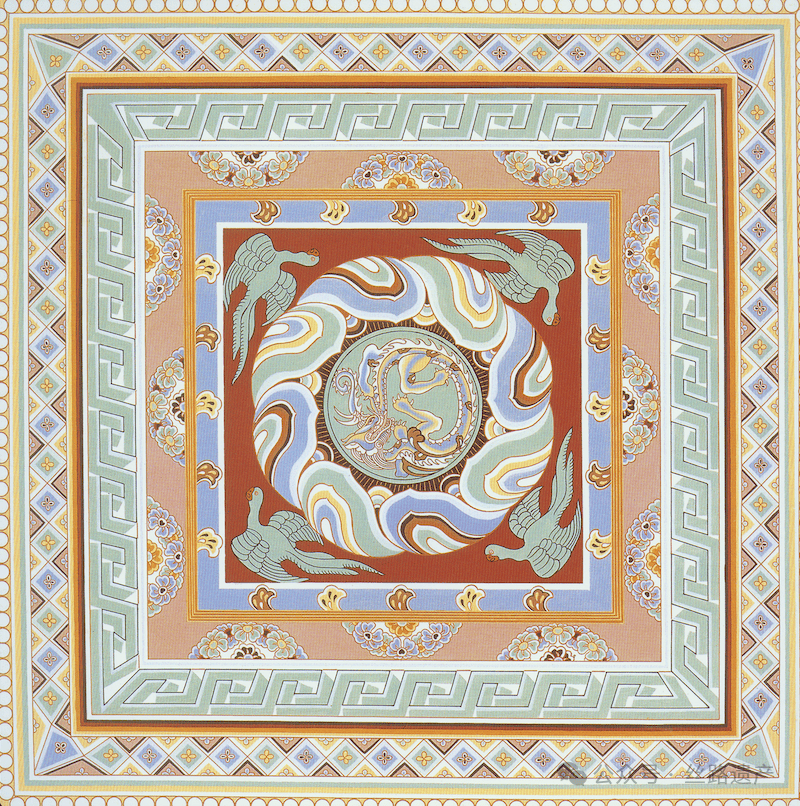 局部)中国敦煌中唐至晚唐以后藻井画的程式化,用大量的装饰纹样(图26)
