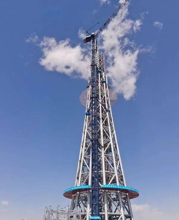 公司承建的宁夏广播电视塔项目发射塔架成功突破百米大关_施工_绿色_