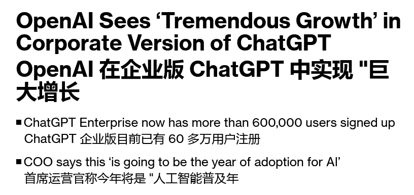 3个月增长300%，OpenAI企业版ChatGPT用户规模突破60万 