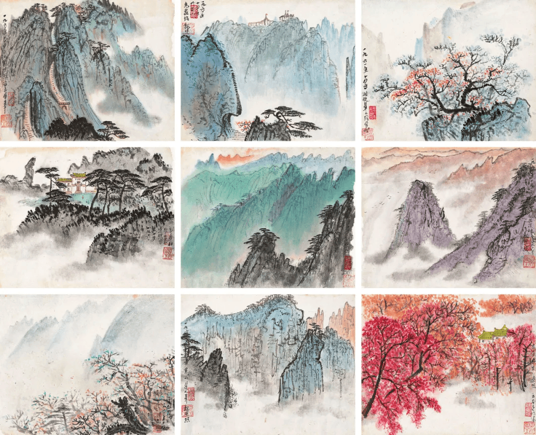 魏紫熙黄山写生册九开,笔墨浑厚_山水_艺术_国艺