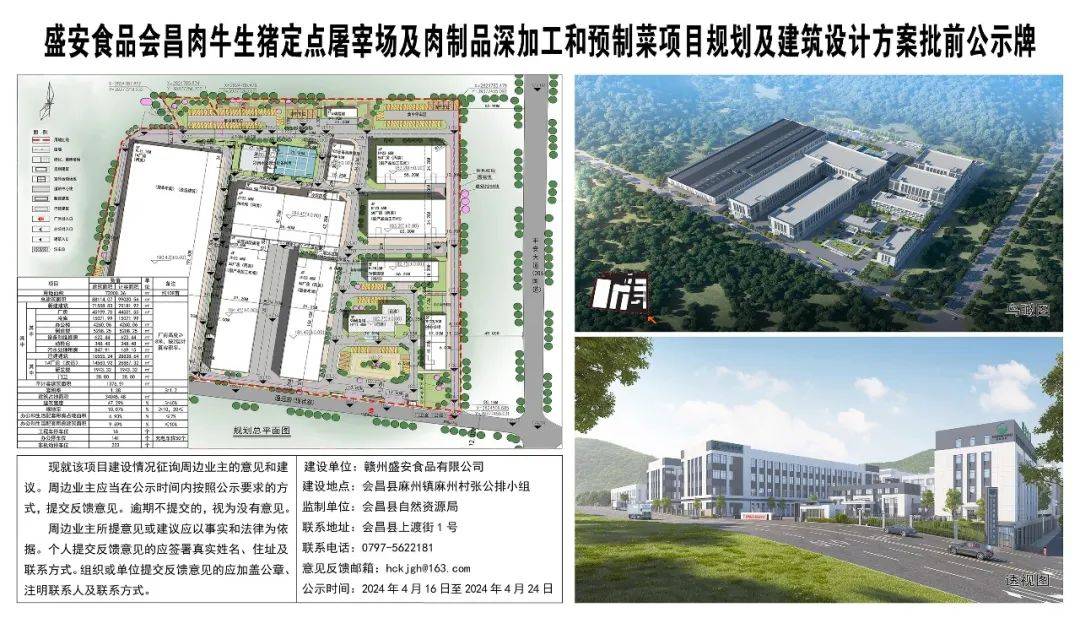 【规划批前公示】盛安食品会昌肉牛生猪定点屠宰场及肉制品深加工和