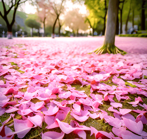 悠然漫步在小径之上,脚下是一片粉色的花海.春风轻舞,樱花簌簌而下.