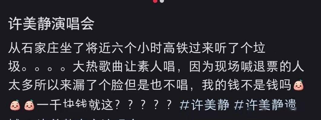 曾患精神分裂！许美静复出演唱会引观众齐喊退票，2.5小时唱5首歌
