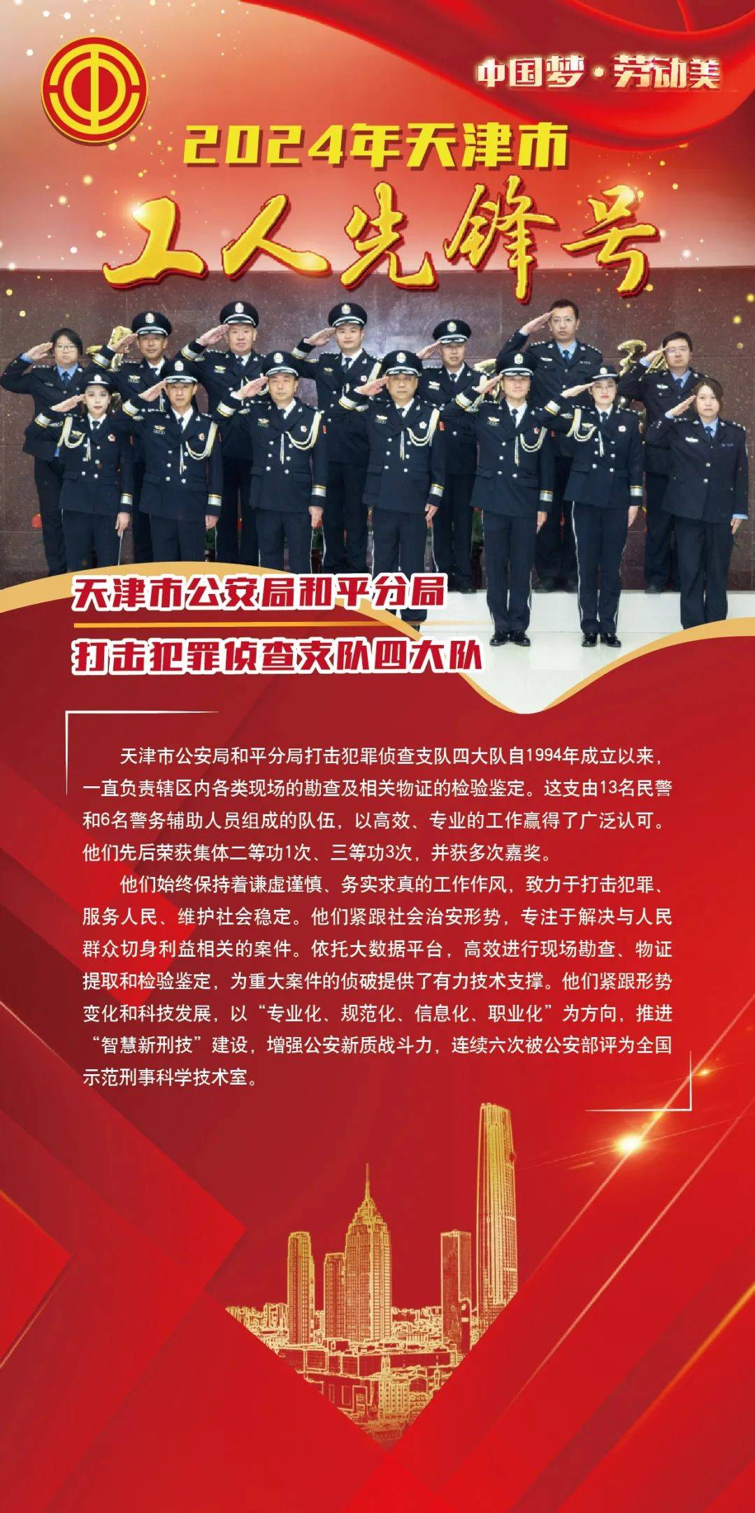 喜报 | 和平分局打击犯罪侦查支队四大队荣获天津市"工人先锋号"奖章
