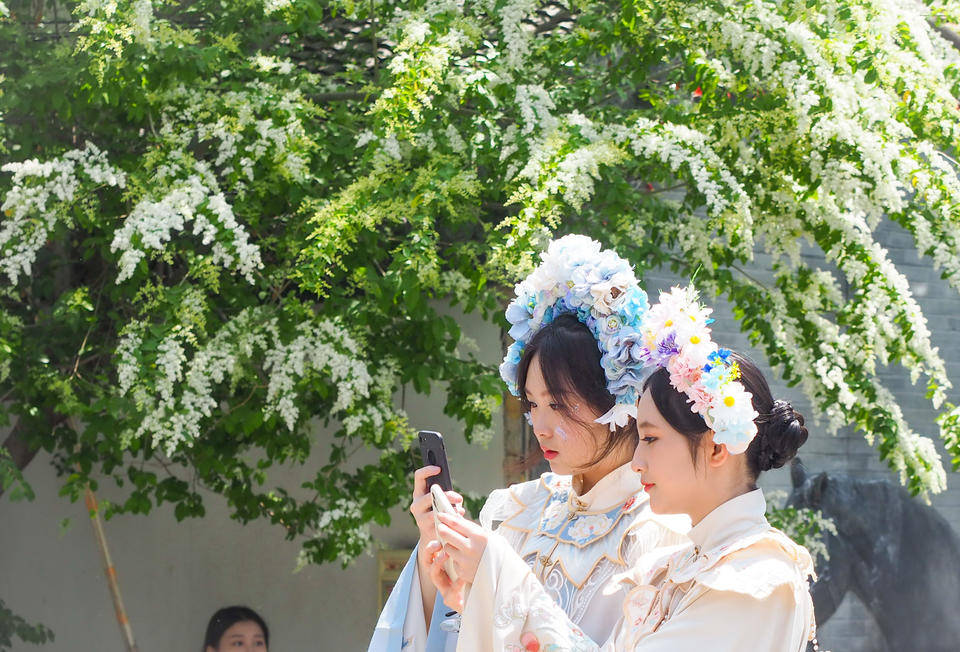 五一假期济南女孩最流行的簪花，老街区最靓的风景
