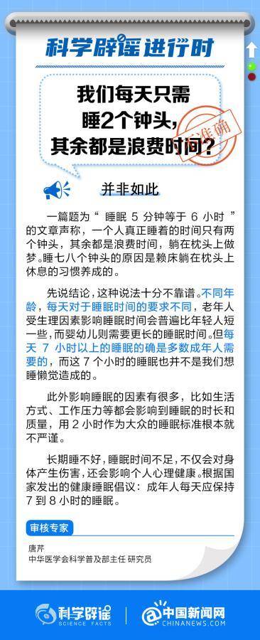 “每天只需睡2小时”说法不靠谱！