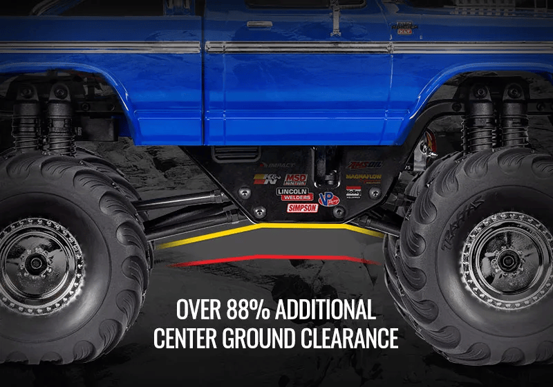 1"terragrooved大脚轮胎,中心离地间隙相对于trx4m提升了88%,通过性强