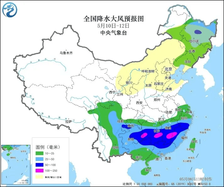 另据中央气象台预报,5月10日至5月11日北方地区有大风和强对流天气.