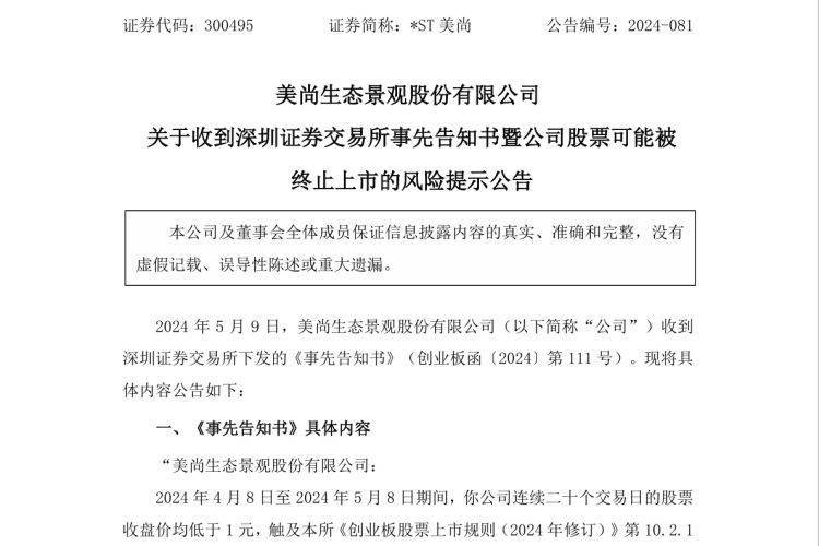 【原创】*st美尚:收到深交所拟终止公司股票上市事先告知书_王迎燕
