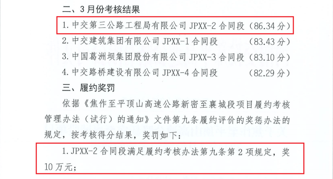 典型引路 | 焦平2标项目获得业主履约考核奖励10万元_施工_公司_组织