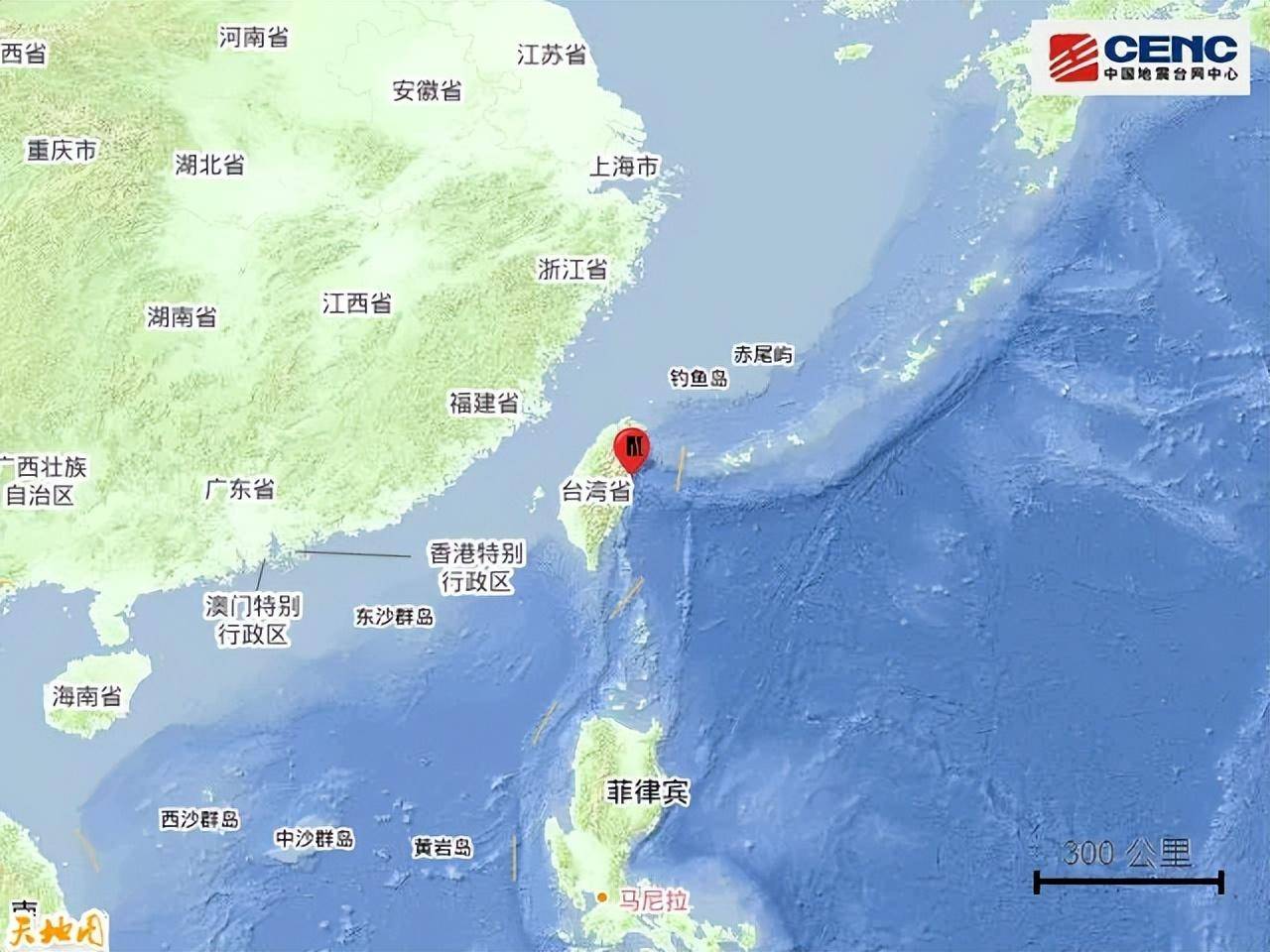 台湾花莲县海域发生4.