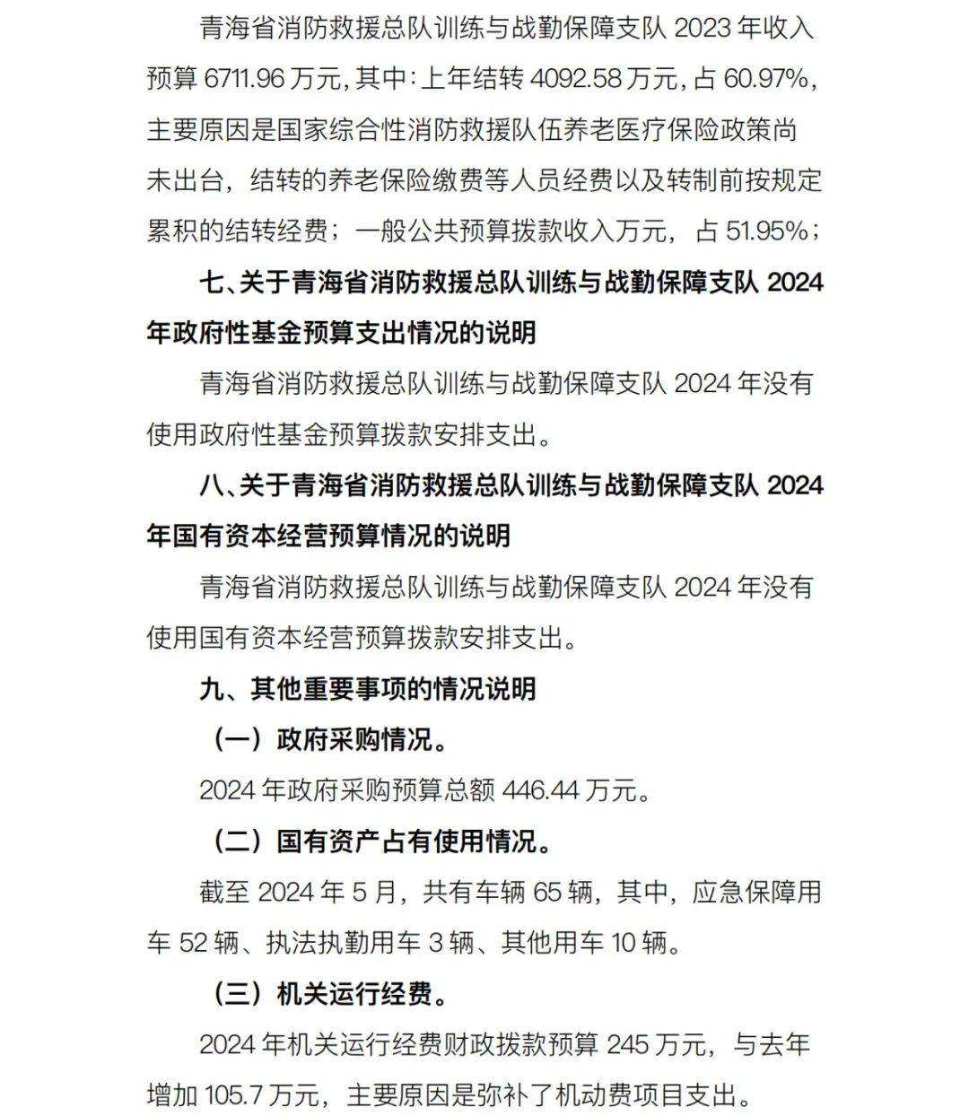 92海省消防救援总队训练与战勤保障96队2024年度部98预算
