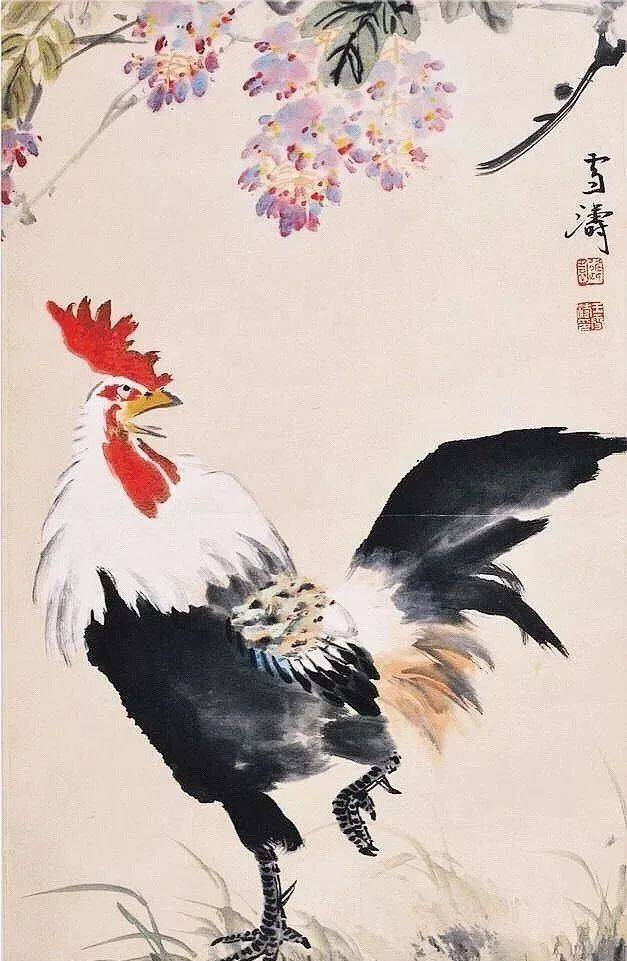 【中华文化】送您几幅王雪涛的紫藤大吉图!_母鸡_公鸡_审美
