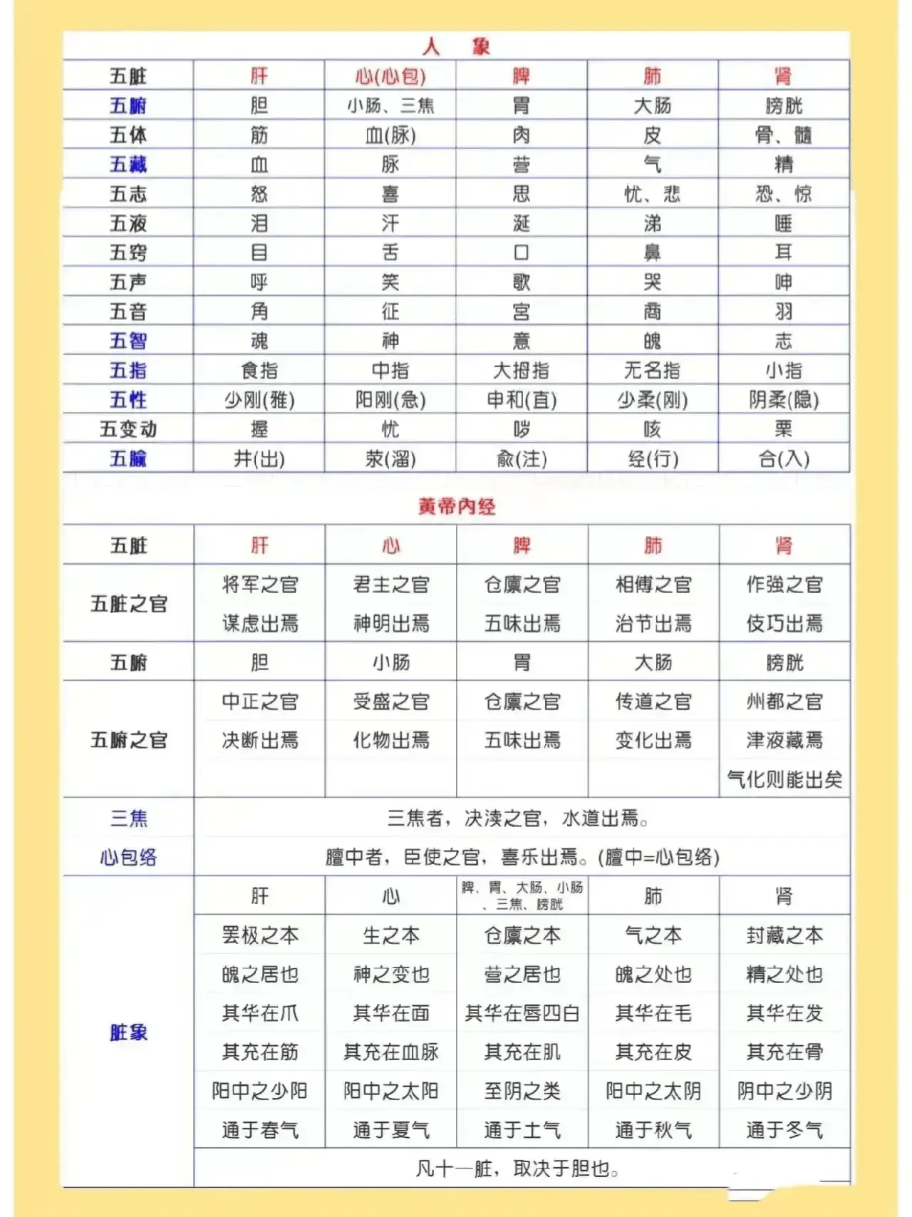 五行养生表格图图片