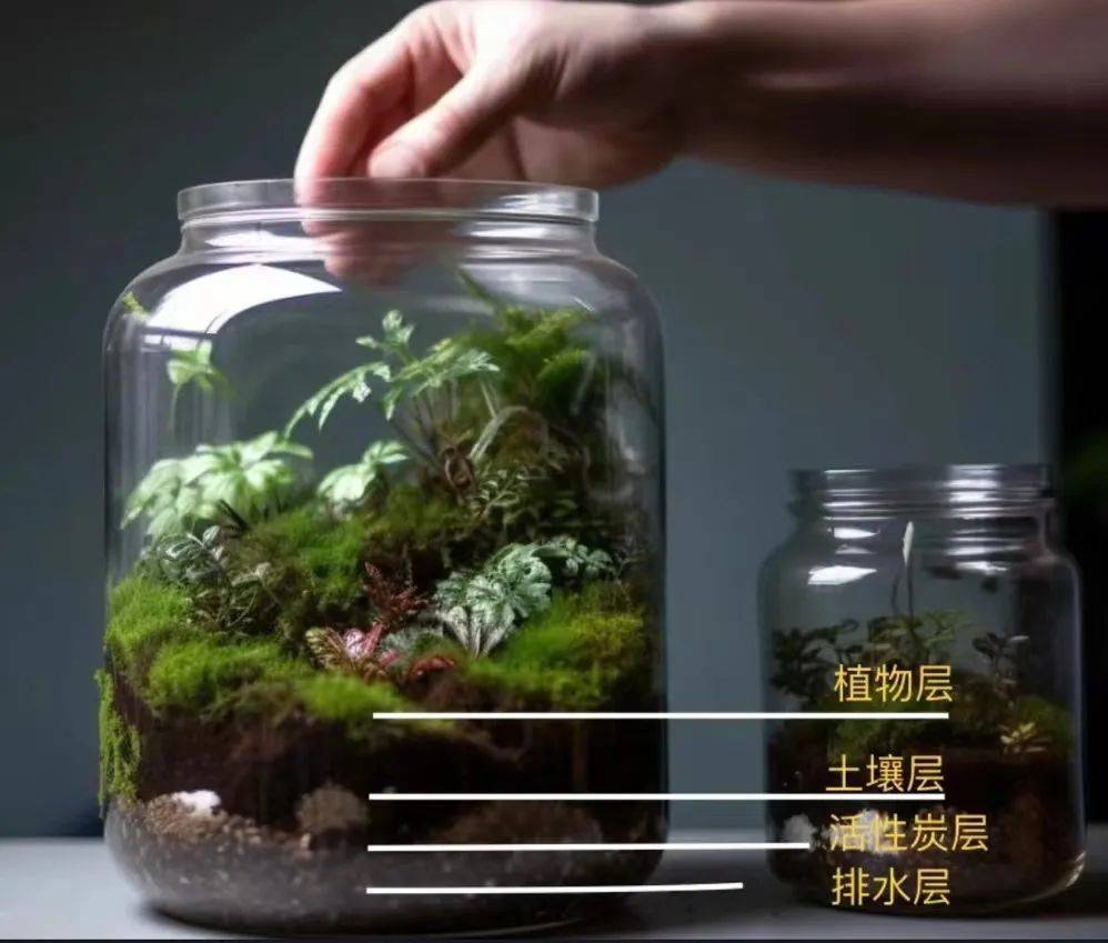 小小的生态瓶如同一个自然世界,展现着生命的活力与美丽.