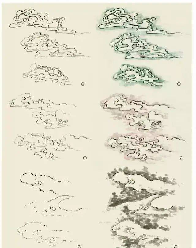 国画山石水云的勾染画法