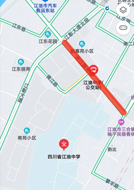 (东胜路口至北门至江油大剧院)(平桥巷)交通管制示意图对平桥巷,涪江