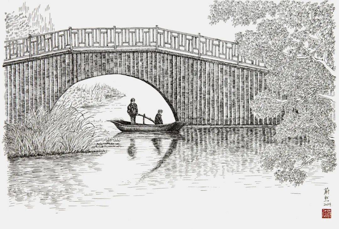 诗画三垟,印象水乡(徐蔚然三垟湿地钢笔画)