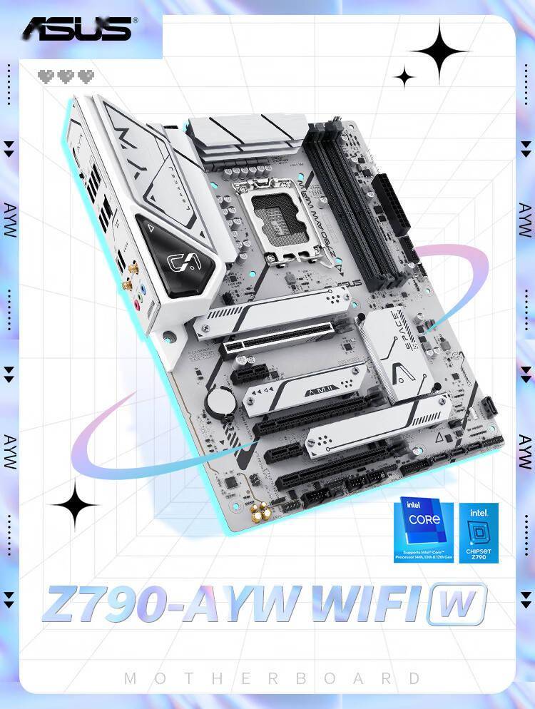 华硕Z790-AYW WIFI W哎哟喂白色主板上市 搭载四根内存插槽