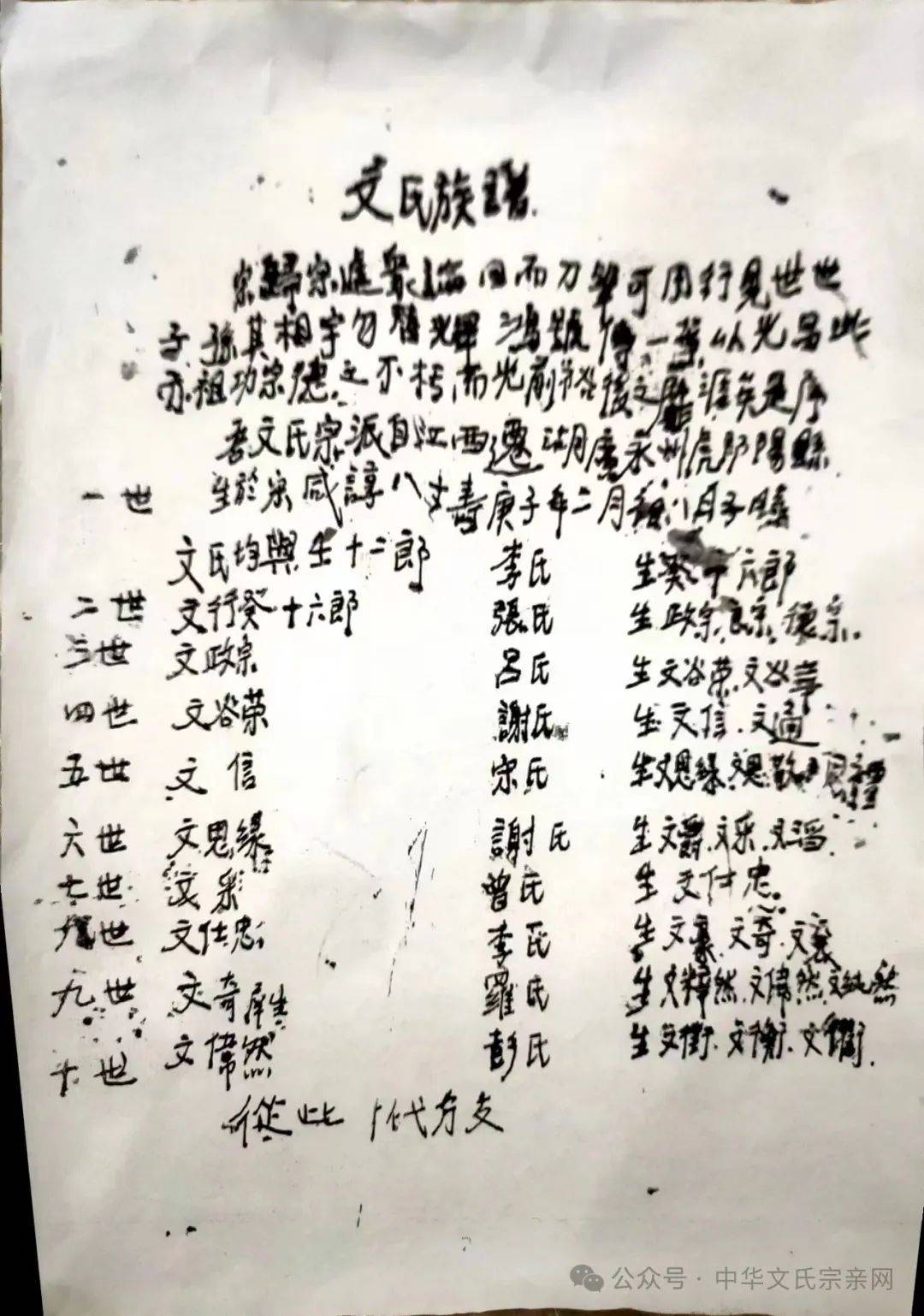 文氏家谱 | 四川省武胜县一支文氏世系_谷荣_政宗_定远