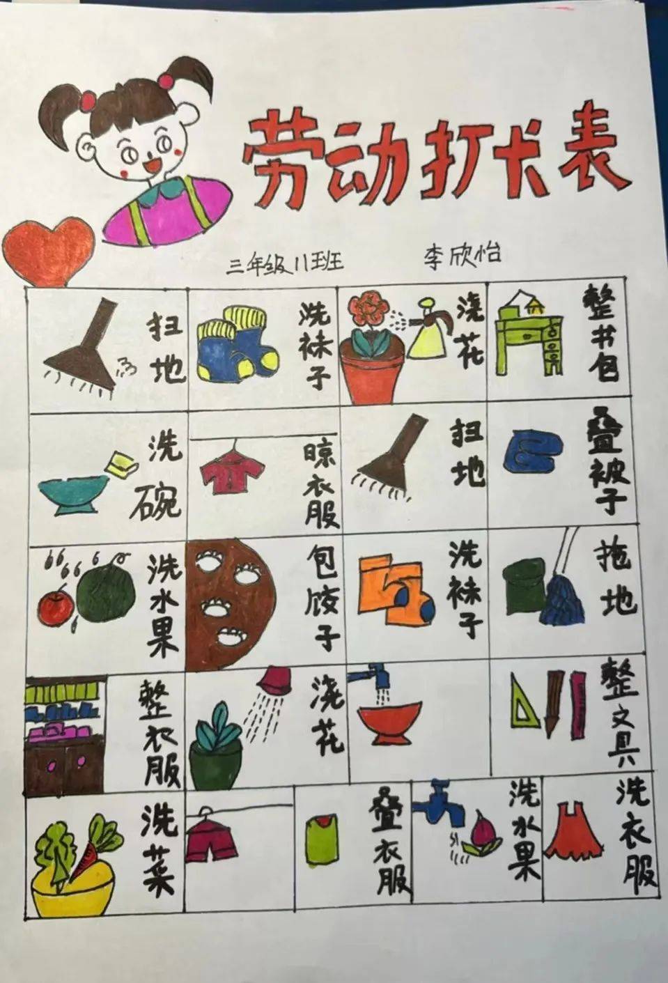 小学生劳动任务卡图片