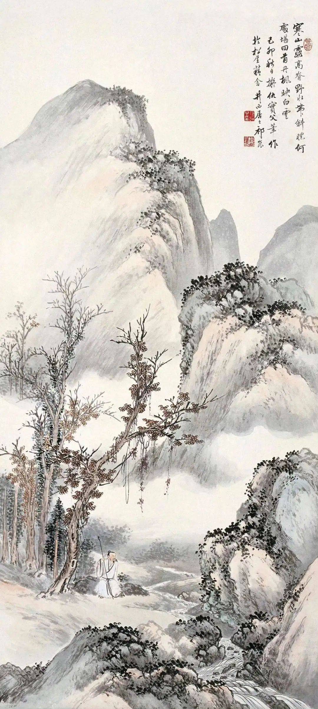 祁崑 山水画,笔法细腻一丝不苟