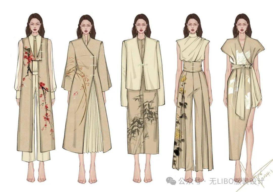 100款-国风新中式-服装效果图(线稿 上色 ai)