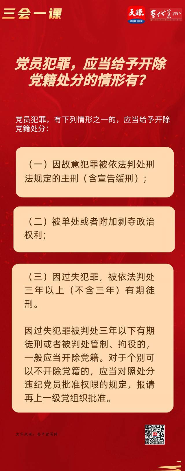 「支部园地·三会一课」党员犯罪,应当给予开除党籍处分的情形有?