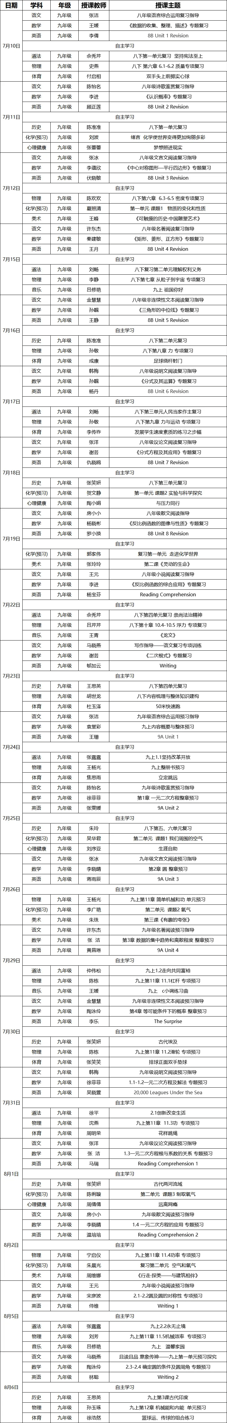 连云港中小学暑期公益课表发布