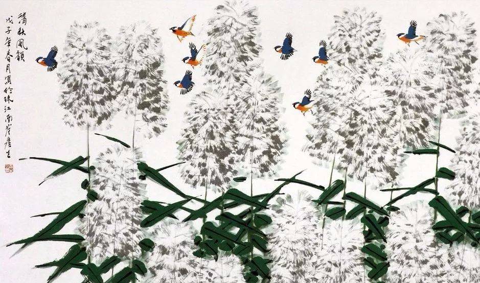 开花的芦苇,这画太美啦!_国画_风中_宁静