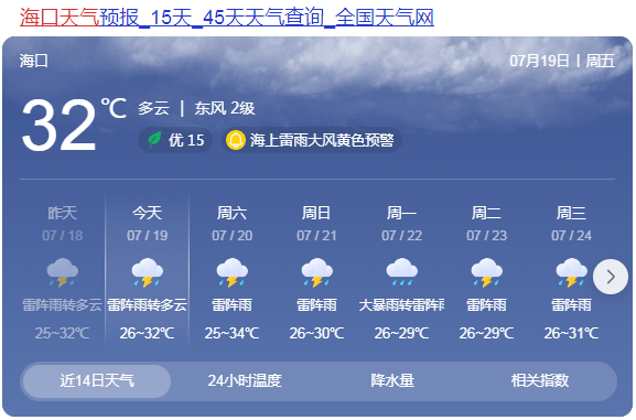 发布了雷电黄色预警信号来源:中央气象台 海口气象 海口应急,琼海天气