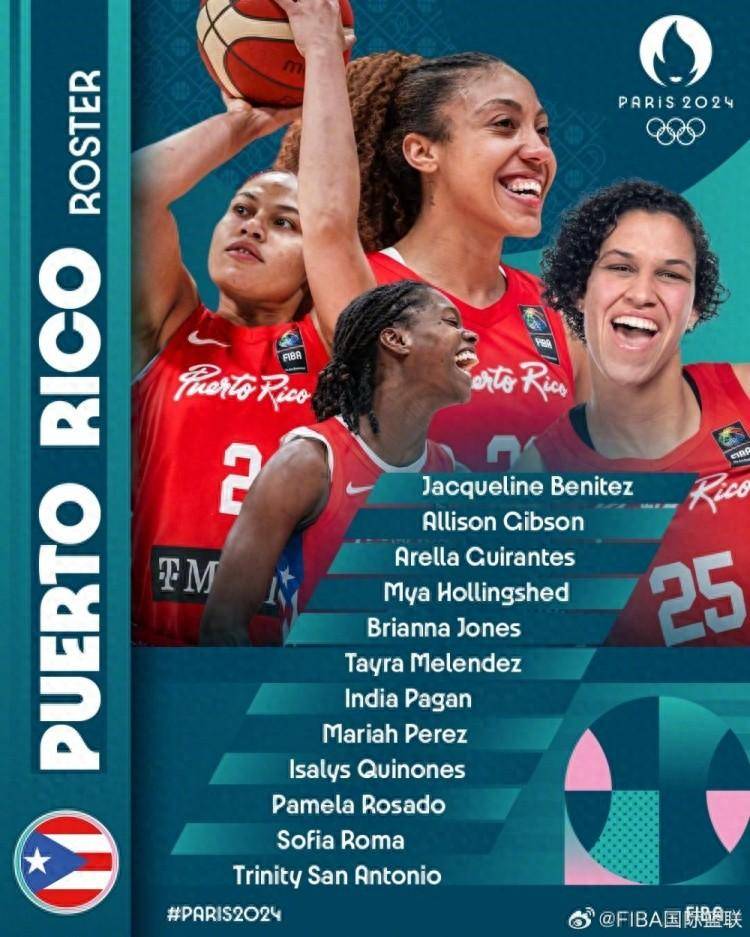 中国女篮同组对手！波多黎各女篮公布巴黎奥运会12人大名单