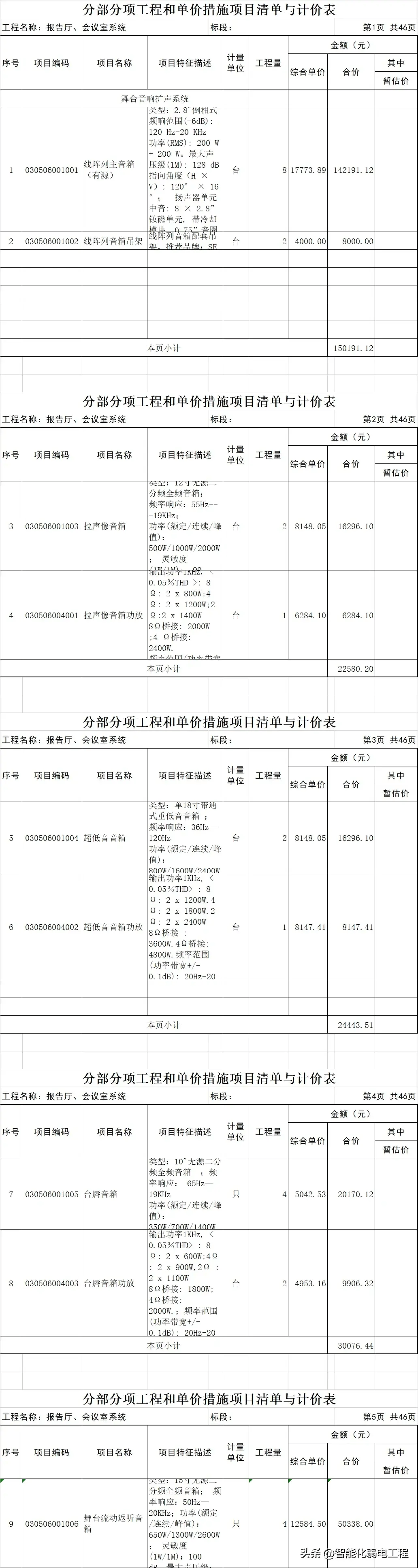 工程造价明细表