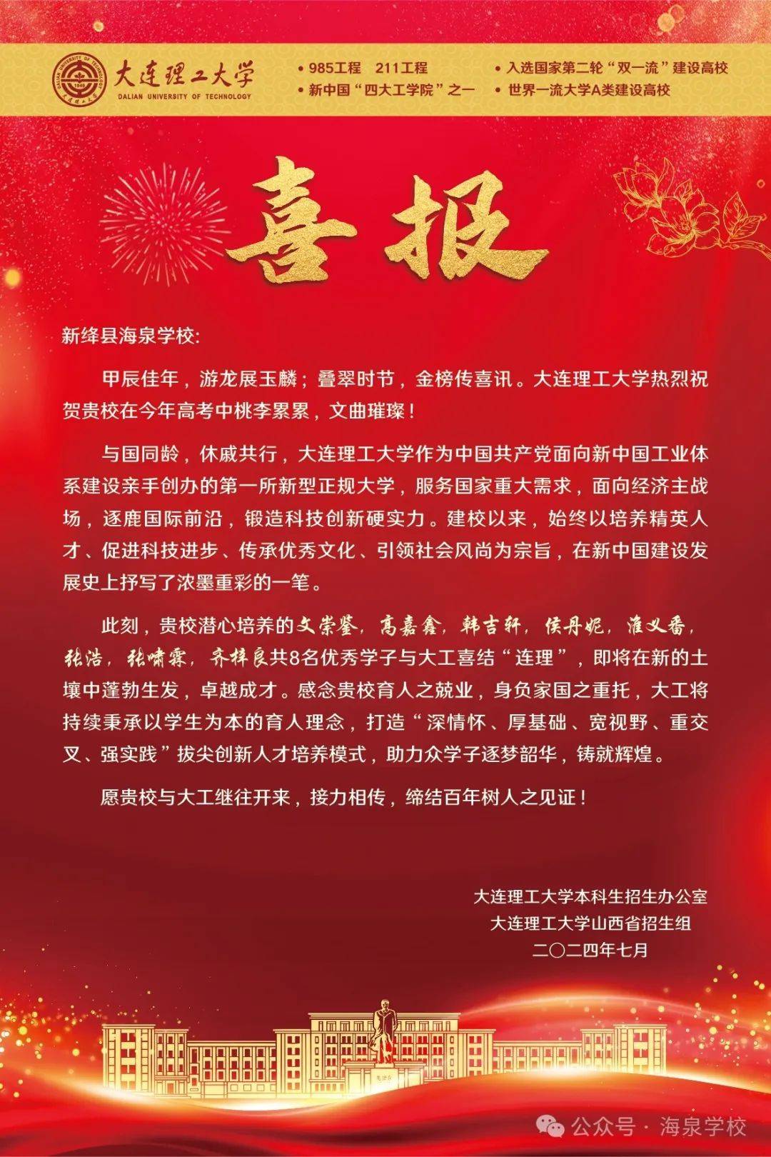 新绛海泉高考喜报2020图片