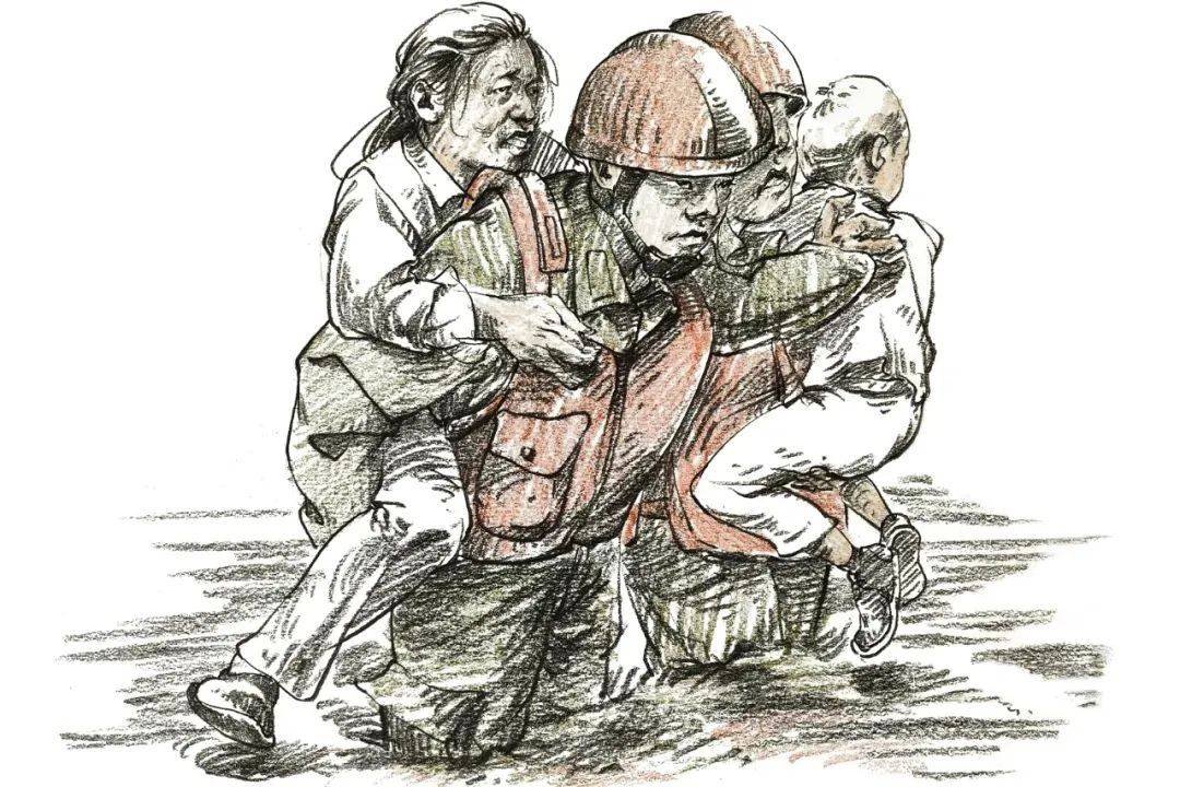 东风漫画|67奋斗在抗洪一线的"迷彩绿"