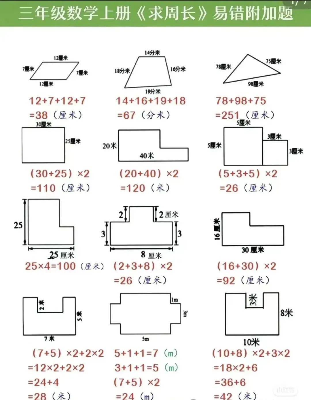 包含图形周长面积！3-4年级数学，轻松掌握的词条