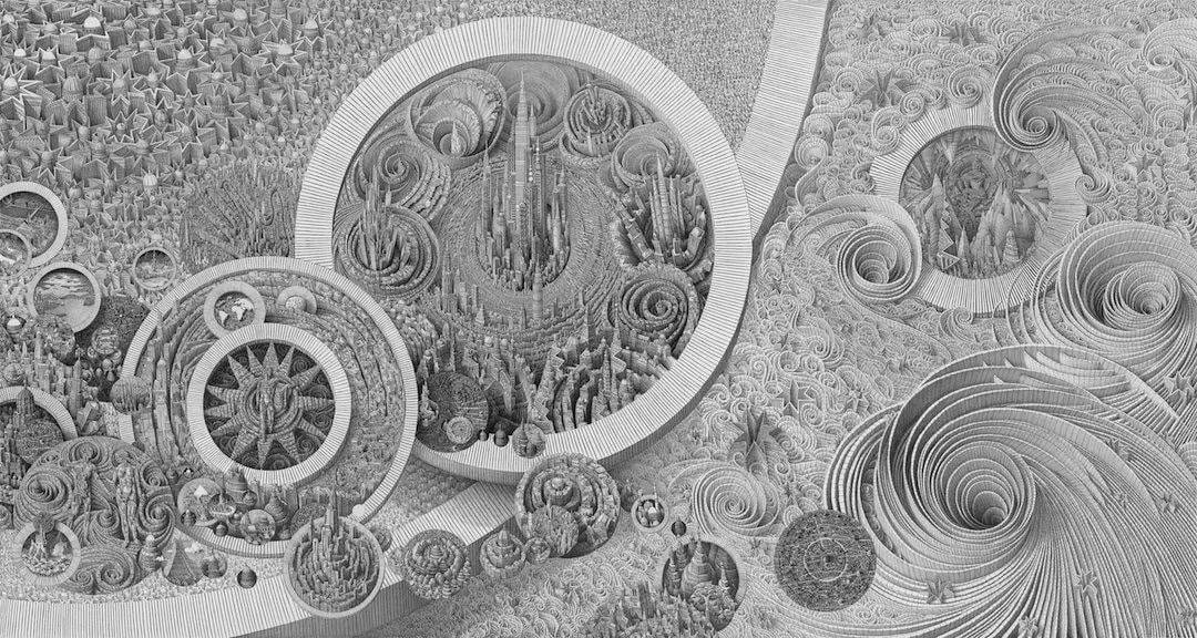 他的画作不仅展现了建筑的宏观景象,还深入到了城市的微观世界,如同m