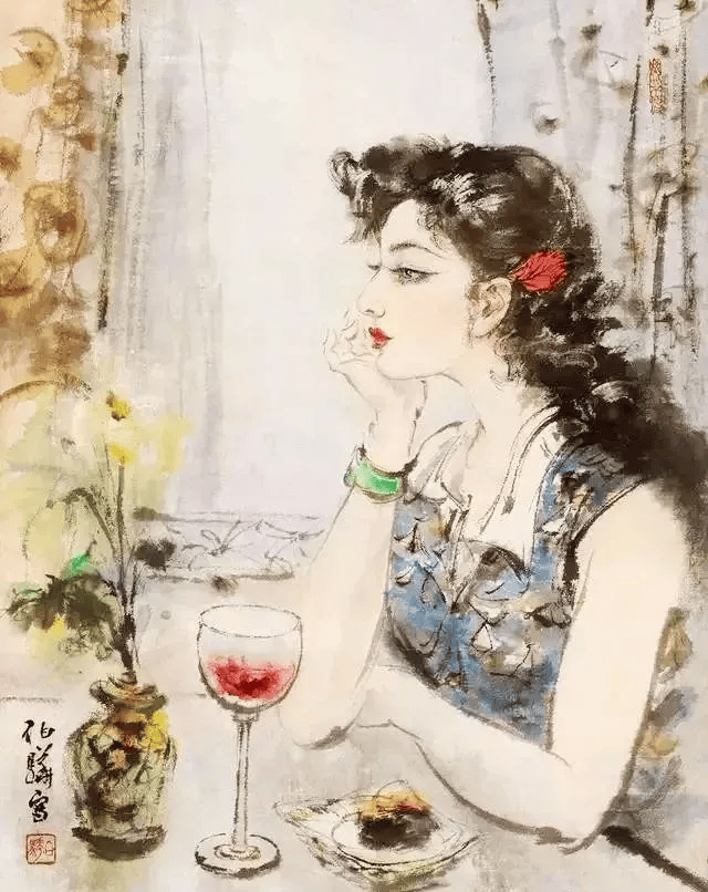 絵画　手書き　美人画　画家白伯驊　美術品 ryu3-11.jpg