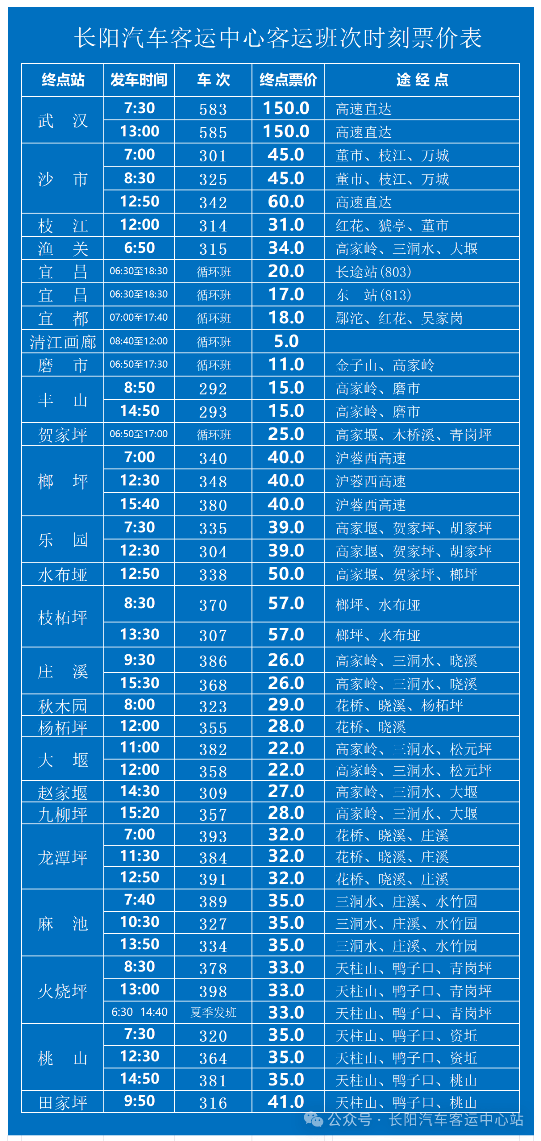 客车票价表图片