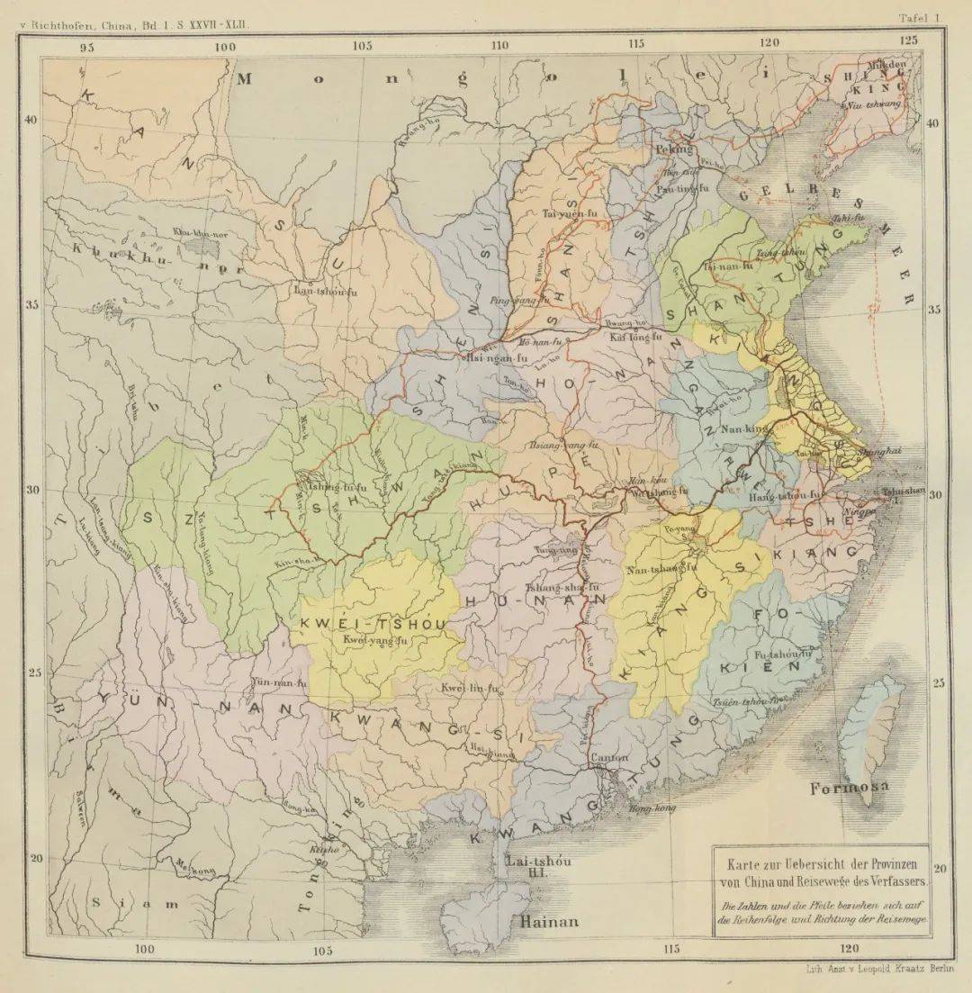 直到 1921 年才被重新发现,其地点就在距离李希霍芬和考生观摩地图不