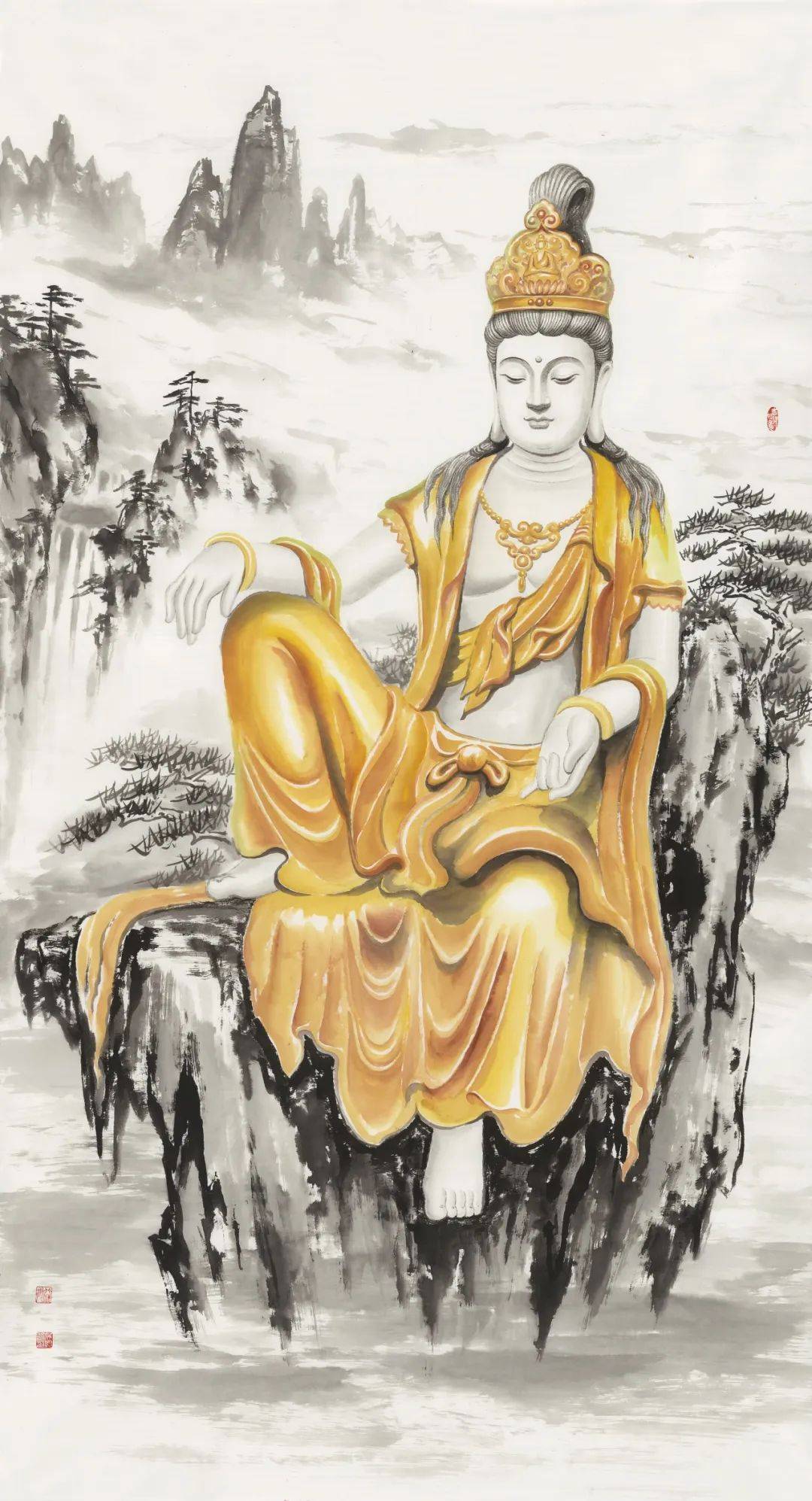 尤其是佛教艺术类作品,她不断尝试以西方油画,素描,水粉和国画水墨