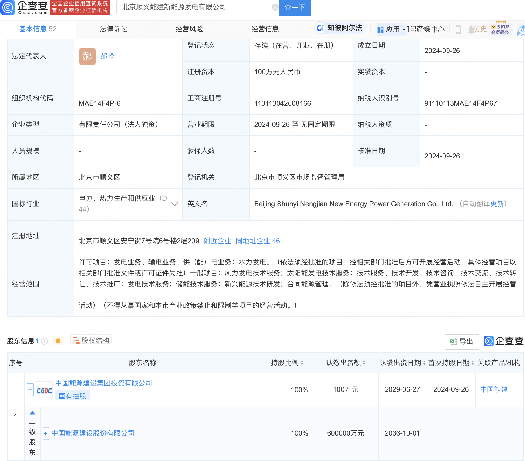 中国能建投资成立新能源发电公司