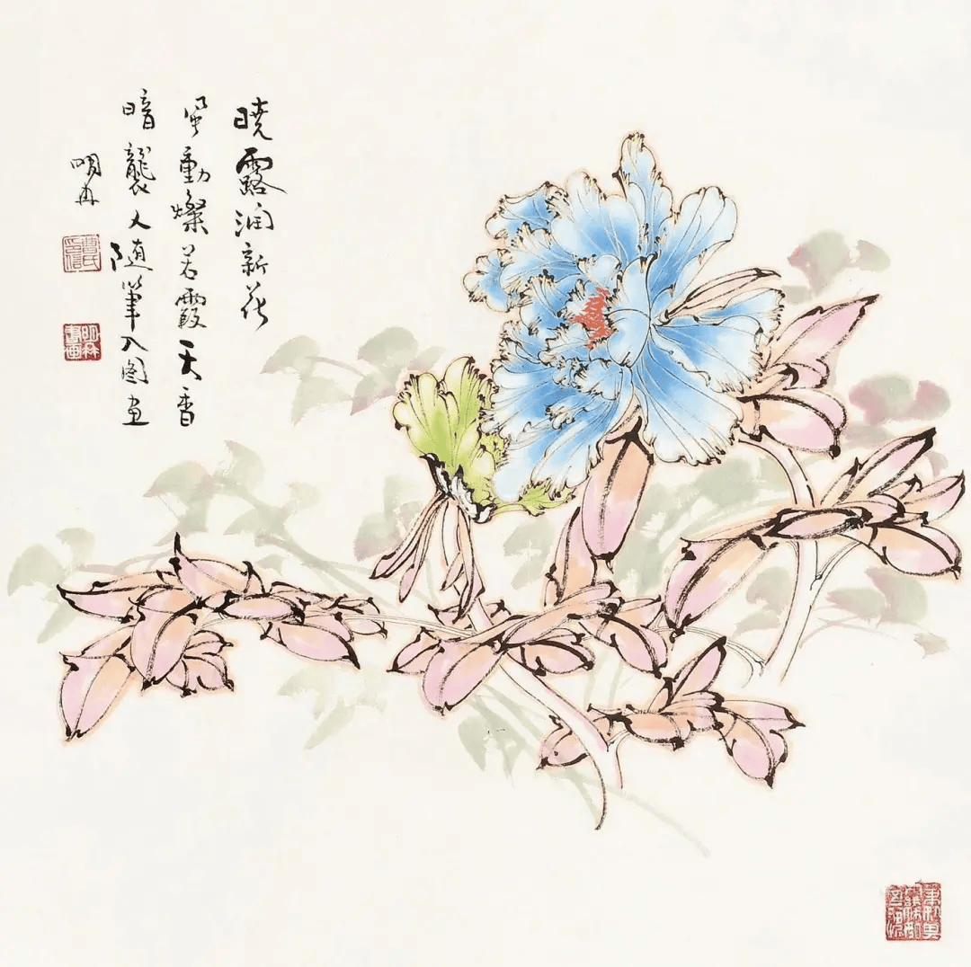 曹明冉双勾牡丹,笔如其人,线如其魂