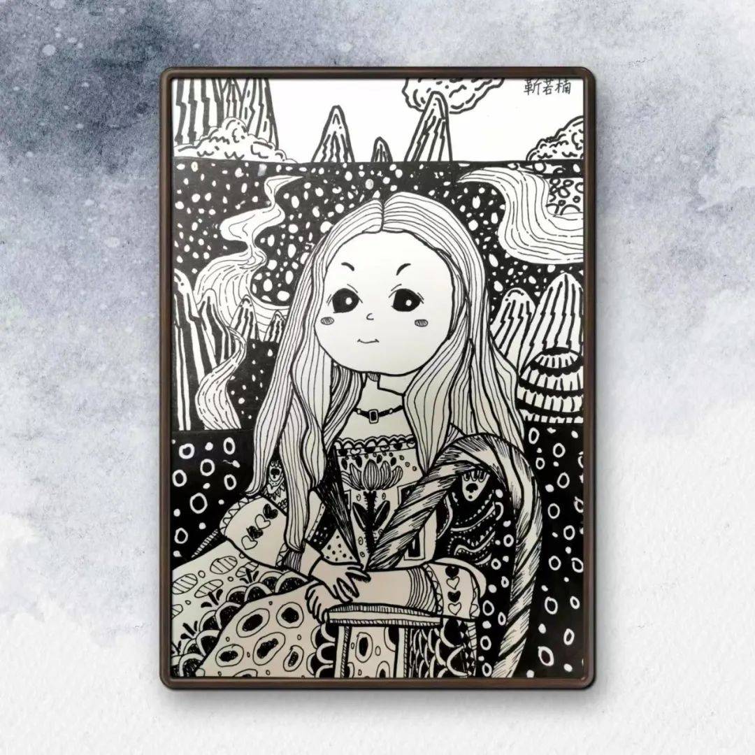 通过留白,填充我用黑白两色绘画了一个q版的蒙娜丽莎,用黑粗线,细线