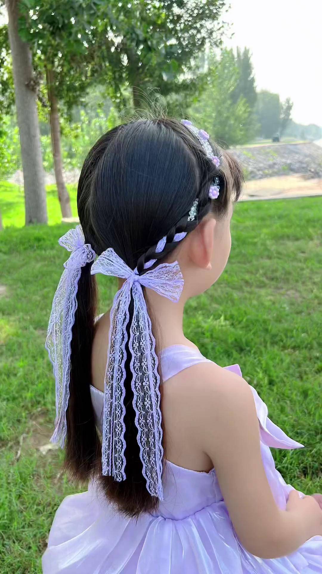 简单又好看的蝴蝶结双马尾儿童编发 头饰发饰 生女儿