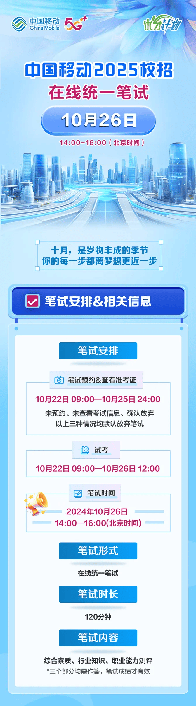 国企！10月26日 | 中国移动2025校招在线统一笔试邀你参加！