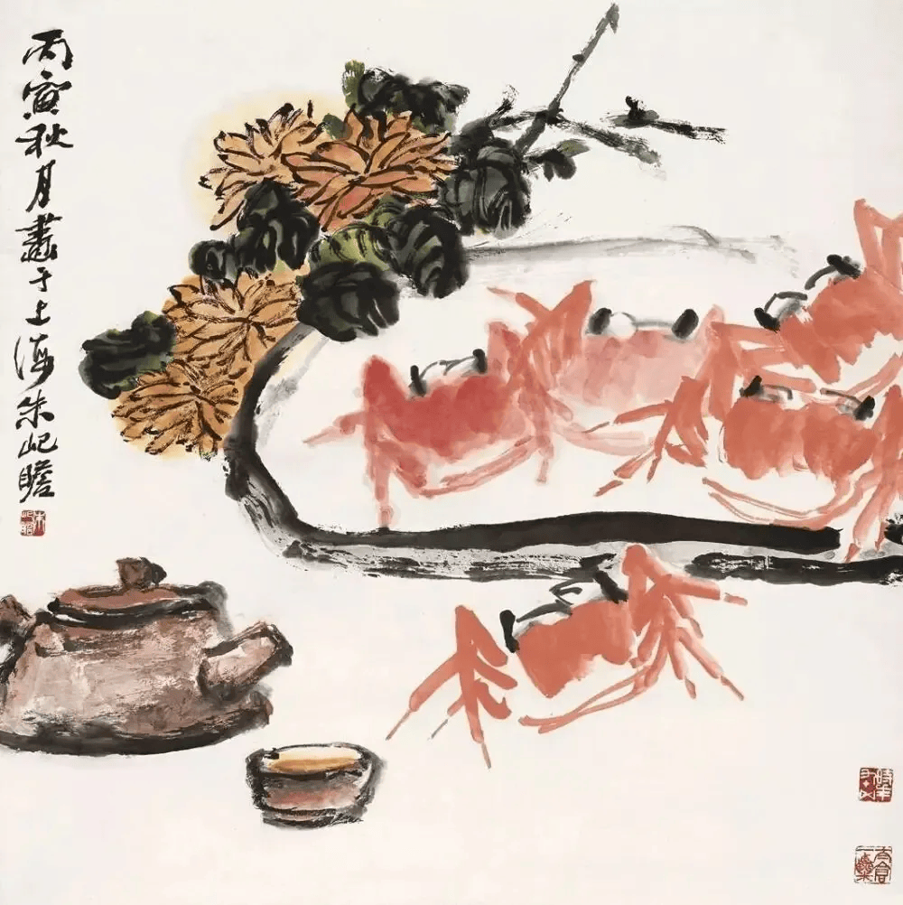 百岁画师写螃蟹,笔墨雄劲