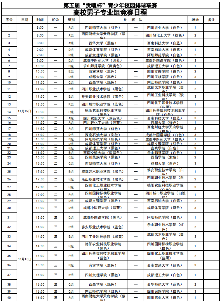贡嘎杯高校组赛程表图片