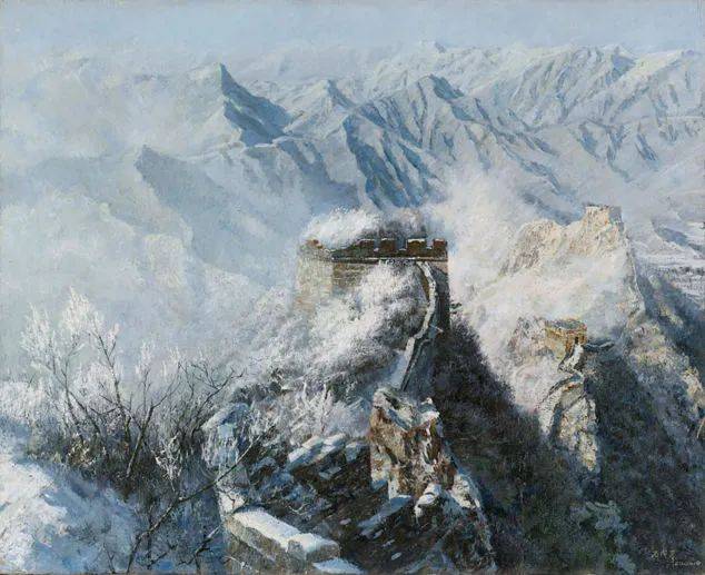 长城雪景油画图片