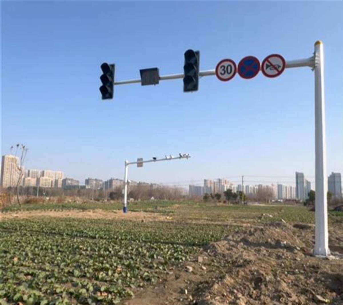 南通一菜地中设立交通信号灯，社区：地已征收计划修路，先装了红绿灯